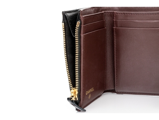 Chanel Matelasse Black Leather Wallet, With Box