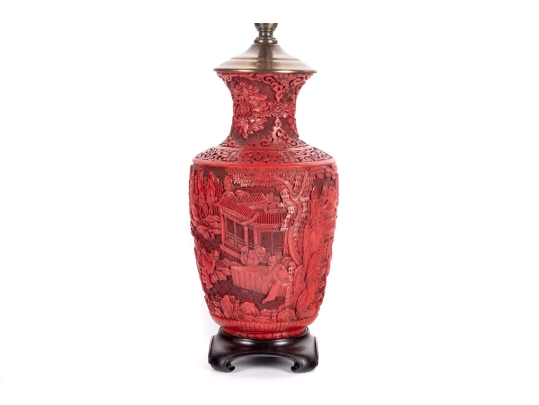 Vintage Carved Cinnabar Table Lamp