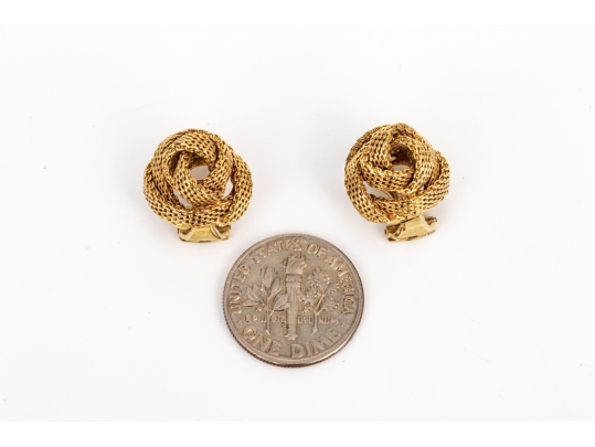 Tiffany & Co. 14k Yellow Gold Vintage Mesh Knot Clip On Style Earrings