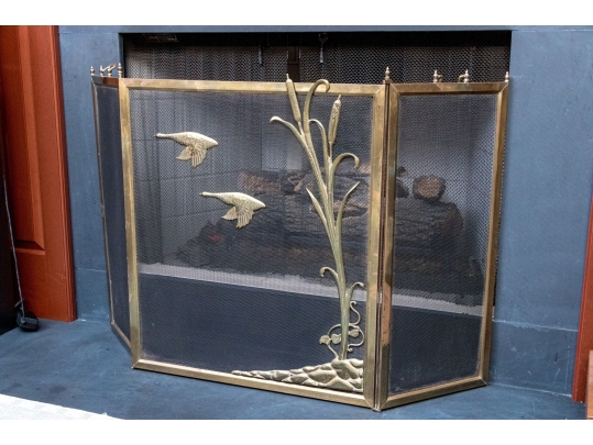 Fabulous Brass Framed Three Panel Fire Spark Screen