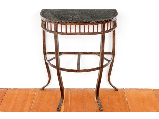 Pair Of Marble Top Iron Framed Consoles