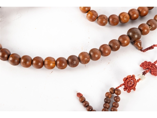 Long Strand Of Chinese Carved Wooden Prayer Beads