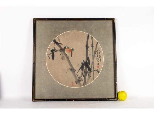 Chinese Watercolor Bird And Bamboo Painting