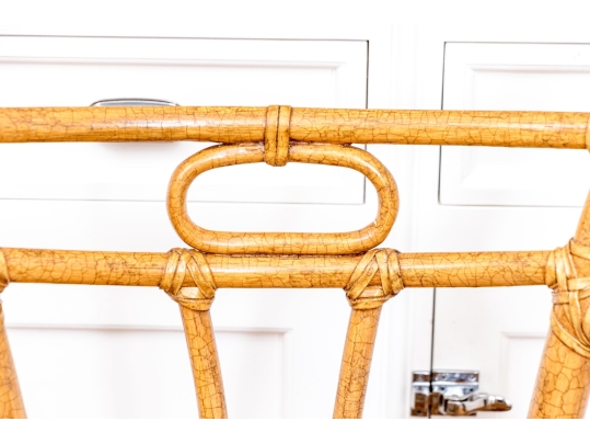 Vintage McGuire Bamboo And Rattan Armchair With Woven Leather Cushion