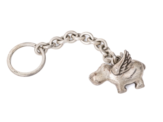 Kieselstein-Cord Sterling Silver Fun Flying Cow Key Chain