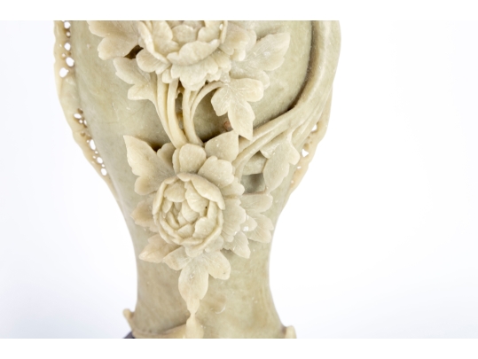 Carved Soapstone Vase With Floral Motif