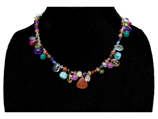 Beautiful Strand Of Assorted Faceted And Polished Multi Color Gemstones Necklace