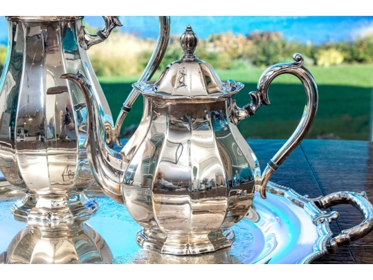 Five Piece Webster Wilcox International Silver Plated “English Flutes” Tea And Coffee Service