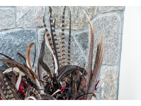 Decorative Glazed Ceramic Vase With Feathers