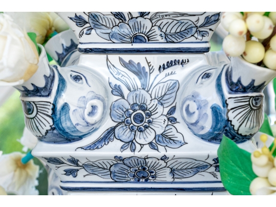 Impressive Blue And White Delft Style Ceramic Tulipiere