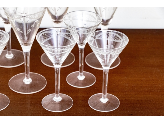 Collection Of Eleven Etched Crystal Goblets
