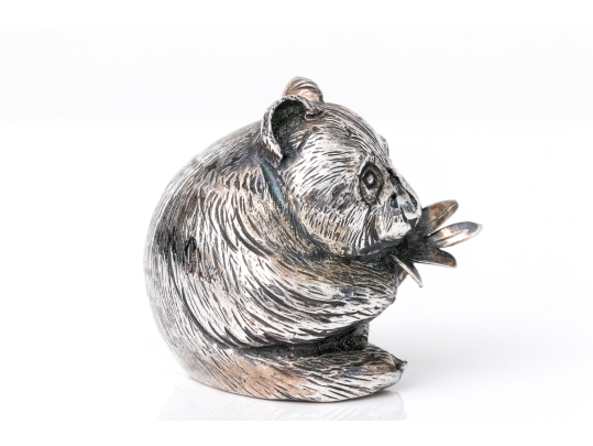 Buccellati Sterling Silver Miniature Cute Panda Eating Bamboo