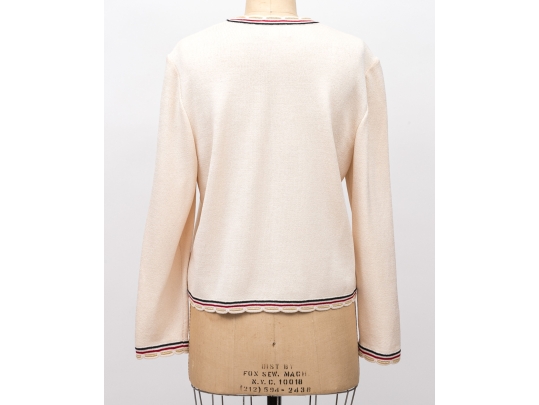 St. John Ivory White Button Up Red, Blue And Gold-toned Cardigan, Size 12
