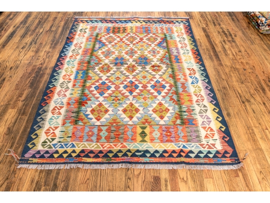 Hand Woven Wool Kilim Accent Carpet, 6'-9