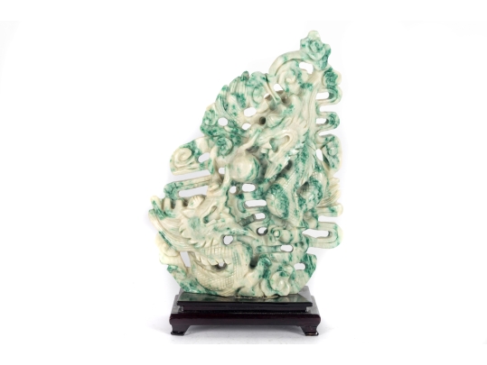 White/Green Hardstone Dragon Sculpture