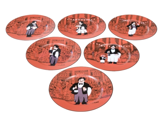 Set Of Six Williams Sonoma Waiter Motif Plates