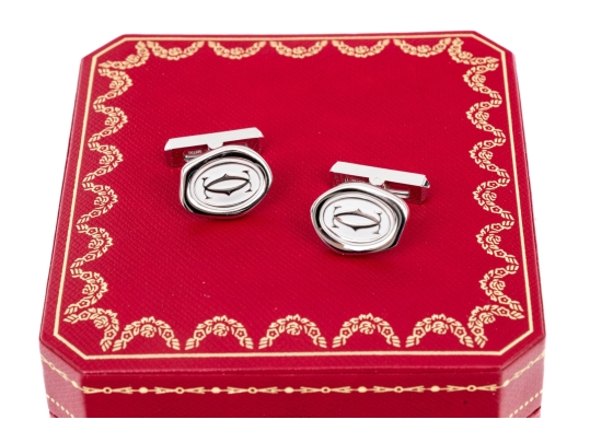 Cartier Sterling Silver Promotional Wax Seal Logo Motif Cufflinks, With Box 