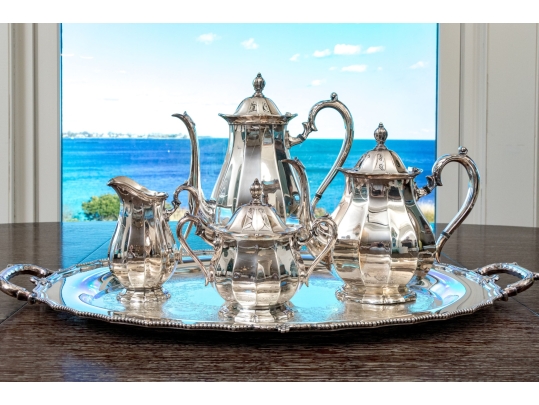 Five Piece Webster Wilcox International Silver Plated “English Flutes” Tea And Coffee Service
