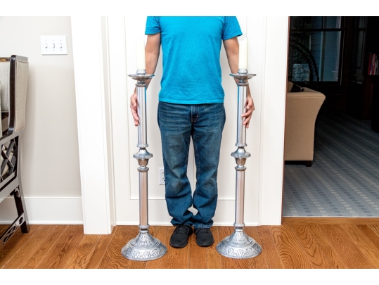 Pair Of Cast Aluminum Floor Candlesticks