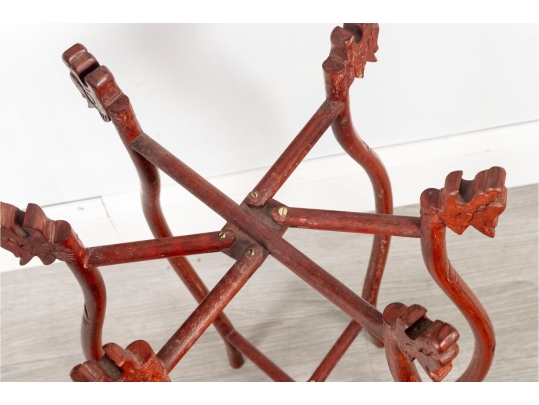 Chinese Red Painted Dragon Motif Plant Stand With Gilt Detail 