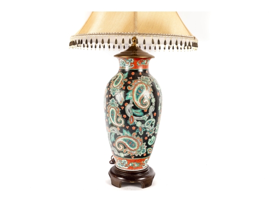 Decorative Paisley Porcelain Table Lamp With Beaded Shade