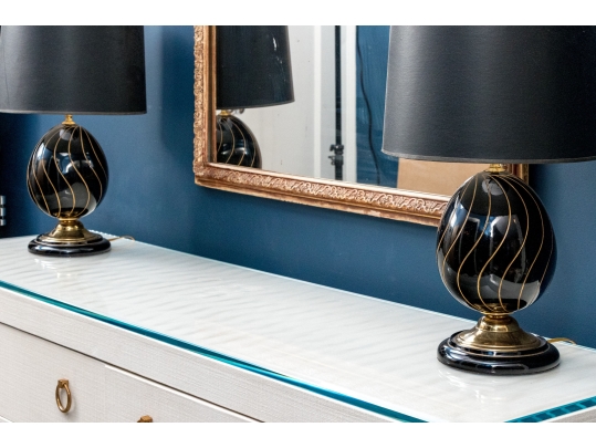 Pair Of French Black And Gilt Finished Table Lamps