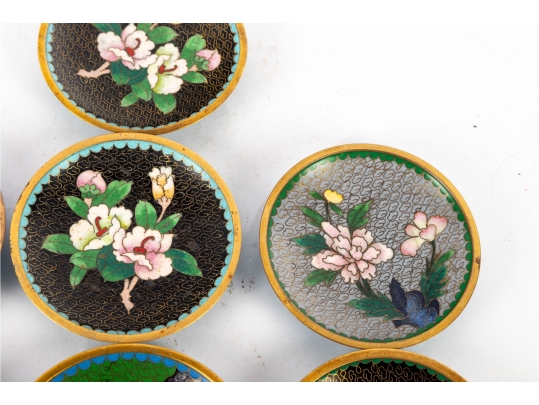 Set Of Seven Cloisonné Enamel Floral Dishes