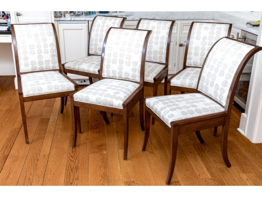 Set Of Six Custom Upholstered Regency Style Klismos Side Chairs