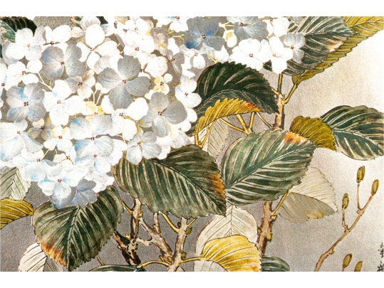 Japanese Foil Print Of Birds And Blossoms