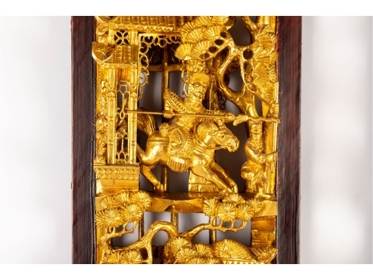 Pair Of Chinese Gilt Wood Carved Architectural Panels