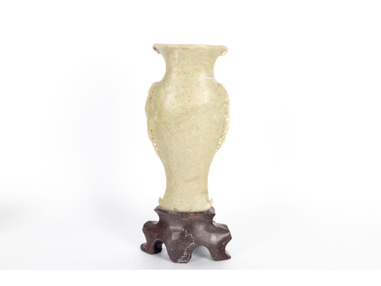 Carved Soapstone Vase With Floral Motif