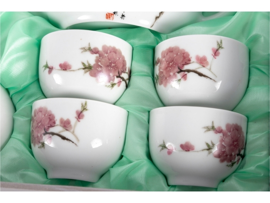 Chinese Jingdezhen “Shuidian Taohua (7501)” Porcelain Tea Set In Original Box