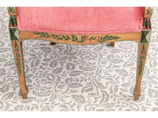 Lavish Pair Of Edwardian Style Painted Satinwood Shield-Back Arm Chairs