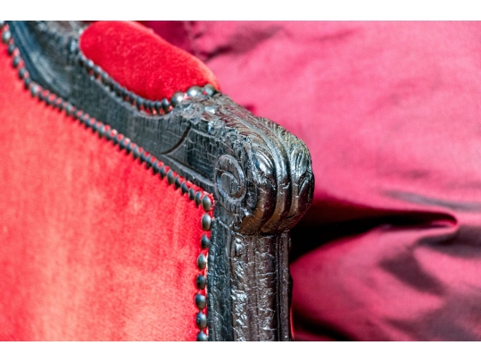 Pair Of Custom Upholstered Queen Anne Style Armchairs With Associated Ottoman