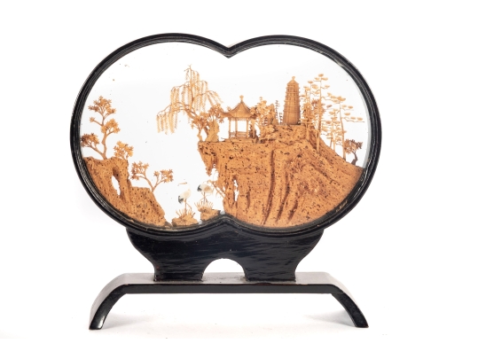 Chinese Cork Diorama Landscape Scene In Display