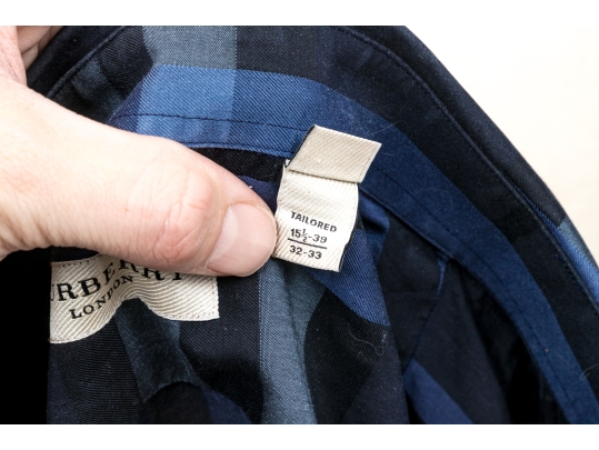 Burberry Blue Plaid Button-Up Shirt, Size 15 1/2-39 / 32-33