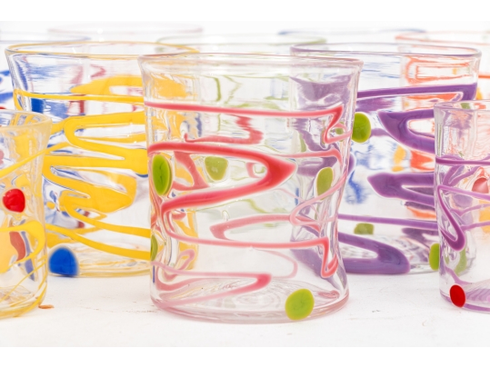 Collection Of Fourteen Peàn Doubulyu Wackie Dot Glass Tumblers