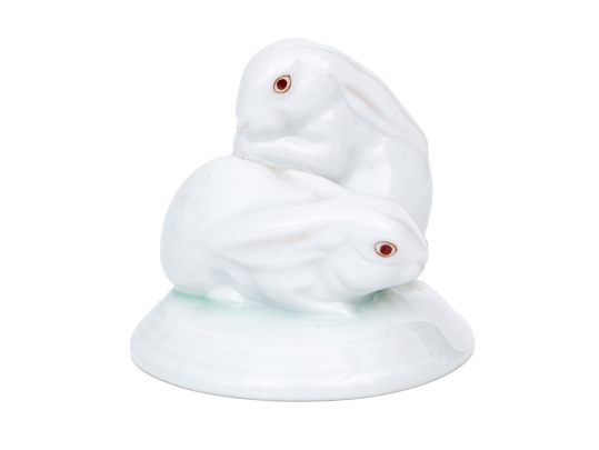 Herend Hungary Hand-Painted Porcelain Figure, Pair Of Rabbits