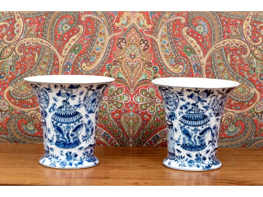 Pair Of Chinese Porcelain Vases With Jar And Vessel Decoration
