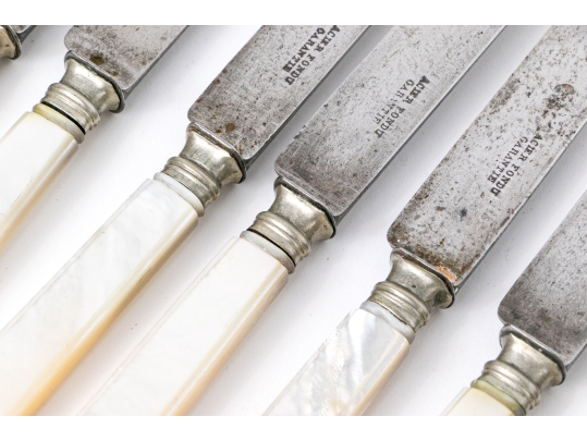 Set Of Antique English Mother Of Pearl Handled Knives, 28 Pieces