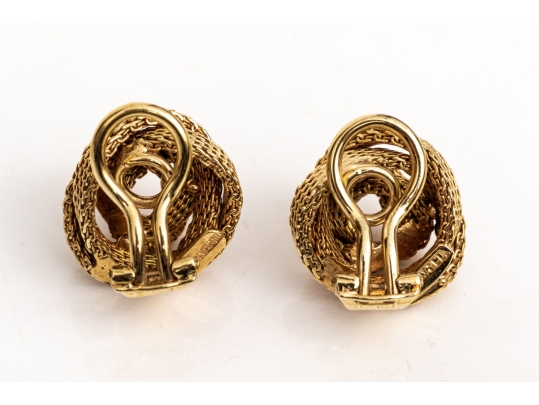 Tiffany & Co. 14k Yellow Gold Vintage Mesh Knot Clip On Style Earrings