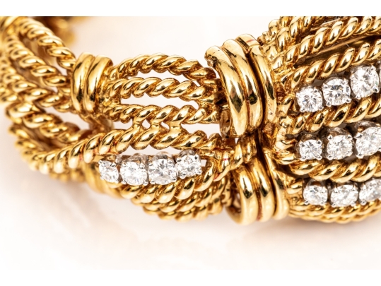 David Webb 18k Yellow Gold Stunning Vintage Diamond Set Rope Motif Bracelet, With Hidden Watch
