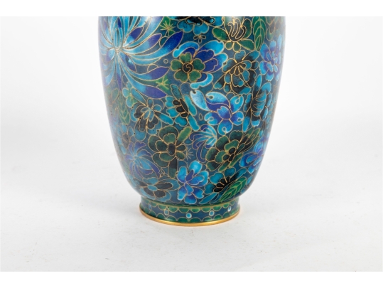 Blue Cloisonné Enamel Vase With Floral Decoration