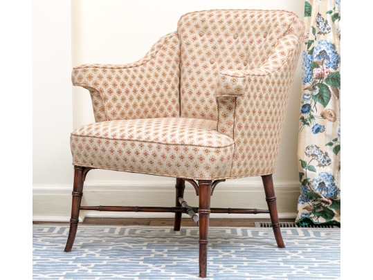 Upholstered Tub Back Armchair With Faux Bamboo Frame
