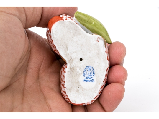 Herend Hungary Hand-Painted Porcelain Figure, Rust Fishnet Rabbits With Corn