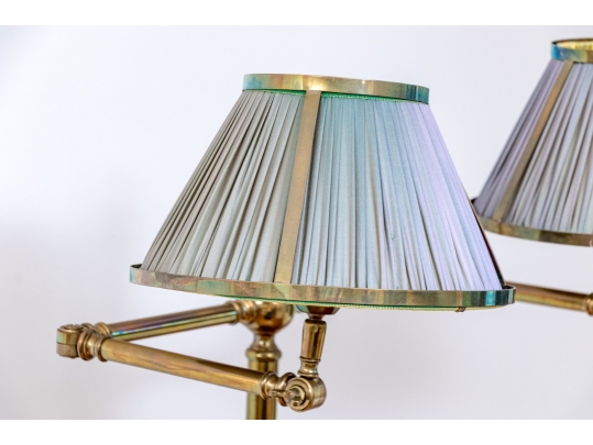Quality Brass Twin Light Floor Lamp With Shelf