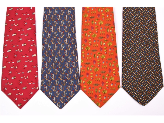Four Beautiful Salvatore Ferragmo Mens Silk Neck Ties, Made In Italy (Orange)
