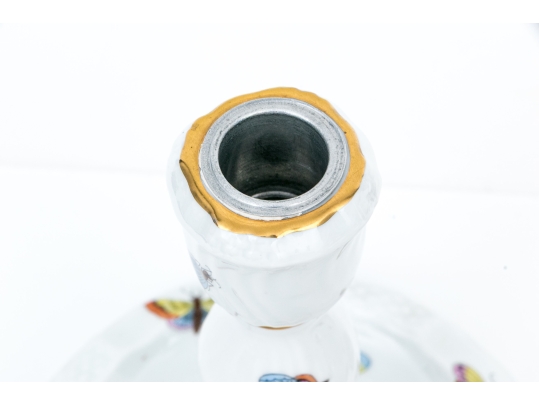 Pair Of Herend Hand-Painted Porcelain Convertible 3-Light Candelabra, Rothschild Bird (RO) Pattern