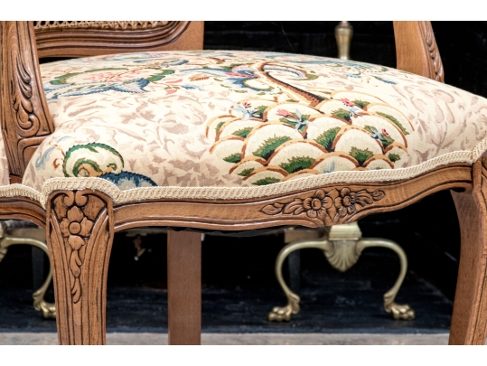 French Louis XV Style Upholstered Fauteuil With Cane Back