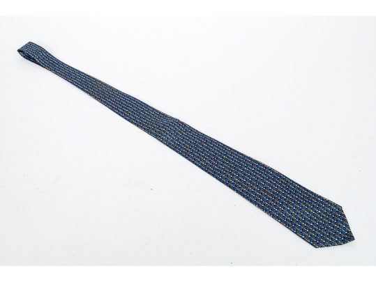 Hermes Handsome Navy Blue And Multi Color Silk Tie, With Box